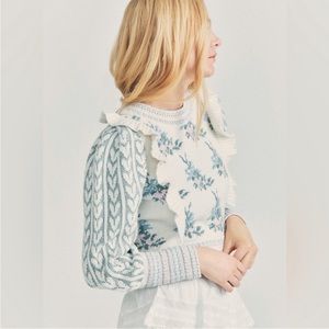 LoveShackFancy Blue and White Floral Sweater